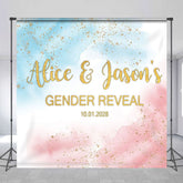 Aperturee - Aperturee Blue Pink Glitter Custom Name Gender Reveal Backdrop